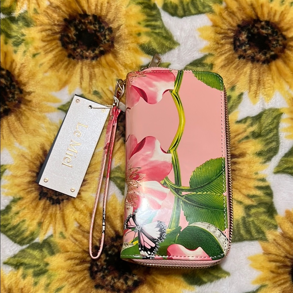 Pink and Green Floral Clutch with Wristlet